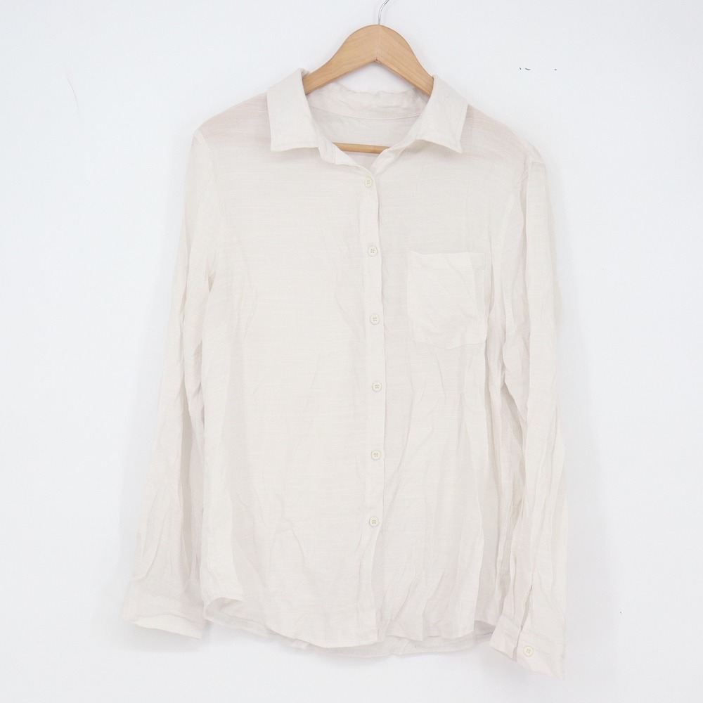Unbranded Linen Button-Down Womens Medium White Long Sleeve Excellent
